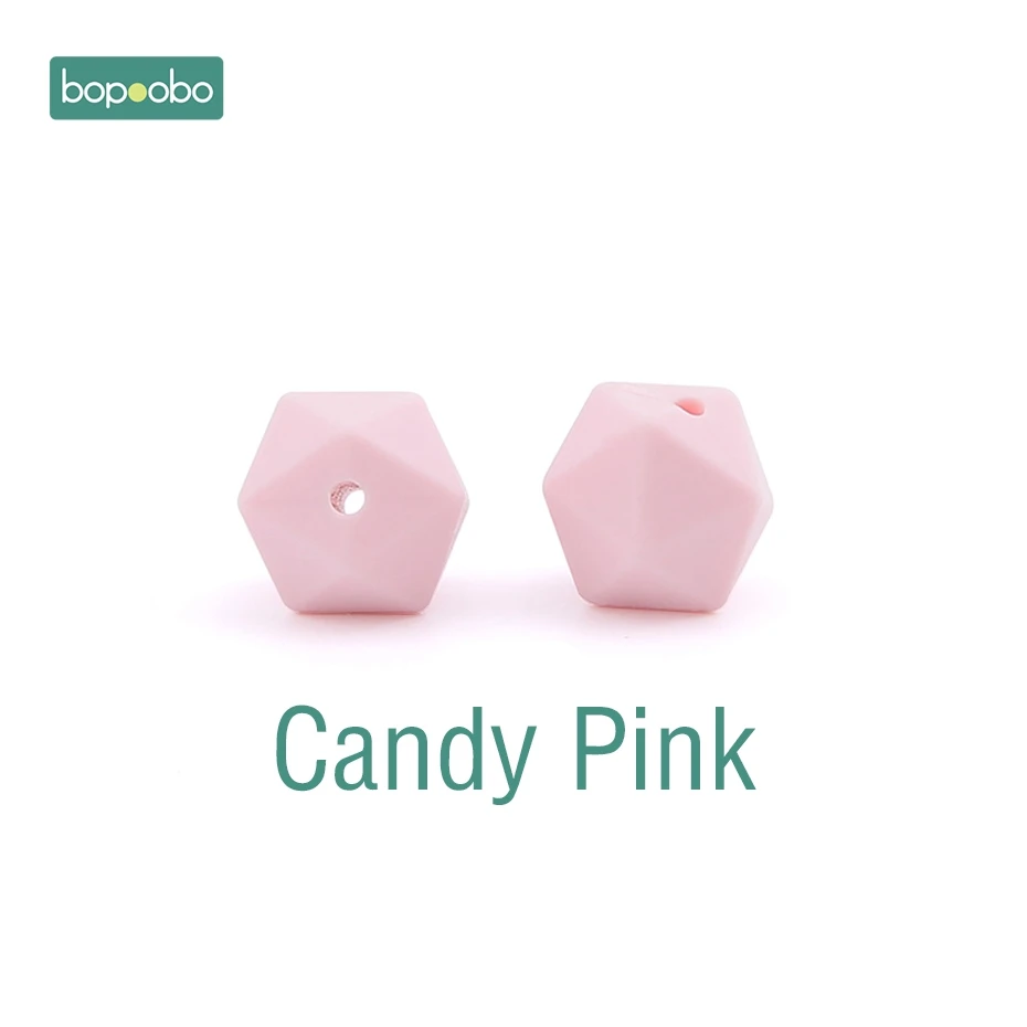 Candy Pink Bopoobo 10 шт. 14 мм шестигранные силиконовые бусины детский Прорезыватель экологичный BPA Бесплатно Детские Прорезыватели для прорезывания зубов, цепочки, бусины для малышей - Цвет: Candy Pink