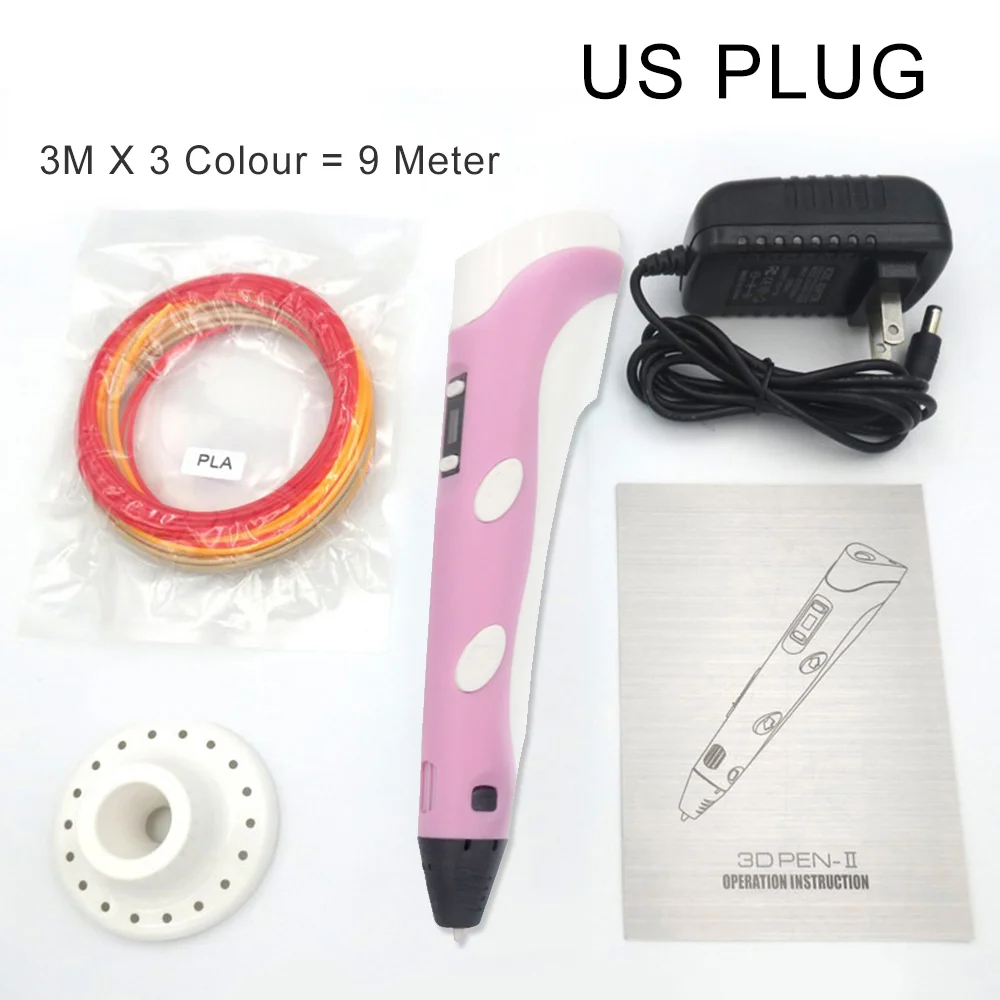 WJ3515P-US 3D Ручка светодиодный дисплей PLA нить 3D печать Ручка светодиодный экран для самостоятельного ремонта 200 м PLA нити детские игрушки творческие инструменты для рисования - Цвет: WJ3515P-US