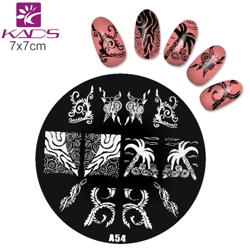 KADS A54 Кокосовая пальма и Рыбы Ногтей Штамп Пластины Штамповка Nail Art Шаблона