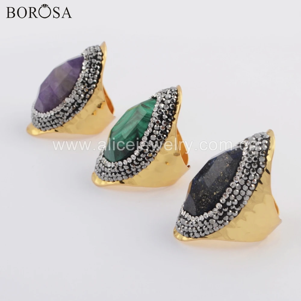 Новинка кольца BOROSA с кристаллами Amazon и аметистом камнями Ляпис лазурь малахит