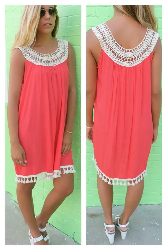 Женская летние платья 2015 летом кружева шить кисточка подол рукавов широкий 3