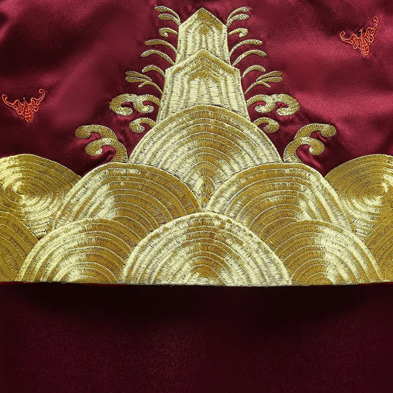 Мужской красный cheongsam тост костюмы жениха платье куртка длинное Традиционный
