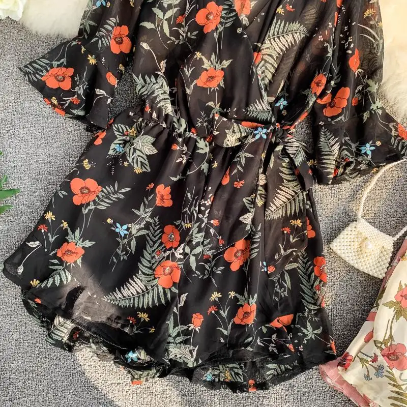 Женский шифон с v образным вырезом расклешенным рукавом эластичный оборками на