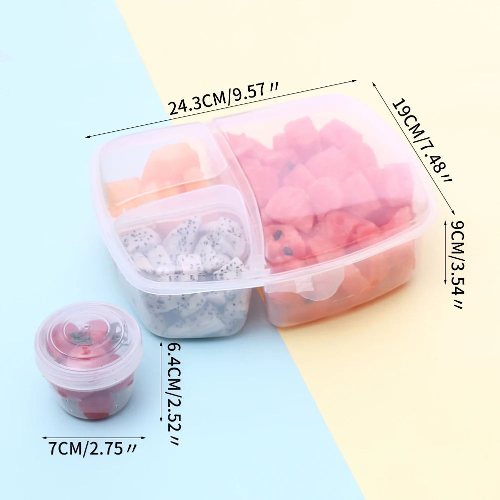 Коробка для фруктов Ланч бокс контейнер еды с 3 ячейками и 1 бутылкой овощи Рис