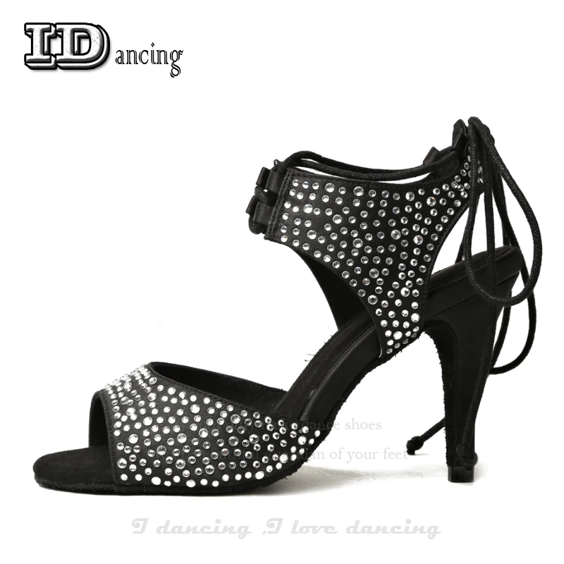 Женские туфли Стразы для танго бальных танцев с открытым носком на черном