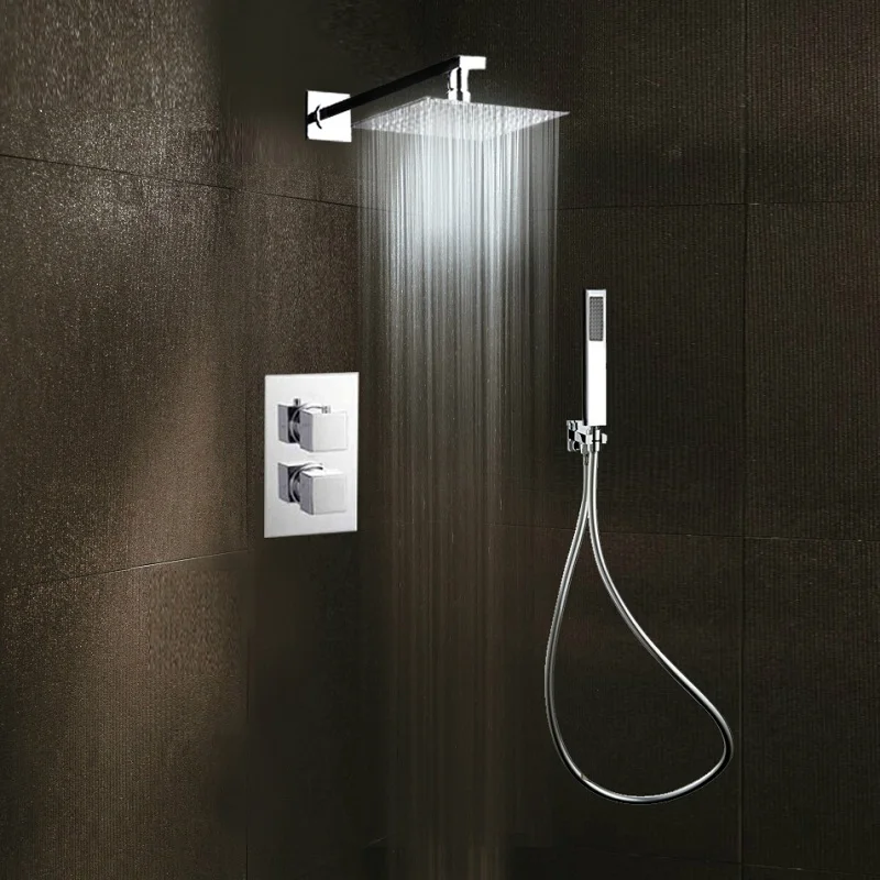 Скрытая душевая лейка с двумя функциями 10 дюймов термостатический смеситель