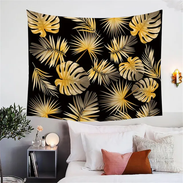 BlessLiving Modern Leaf Tapestry Wall Hanging Tropical Leaves Nature Home Decor for Bedroom Living Room Black White Golden Sheet 6