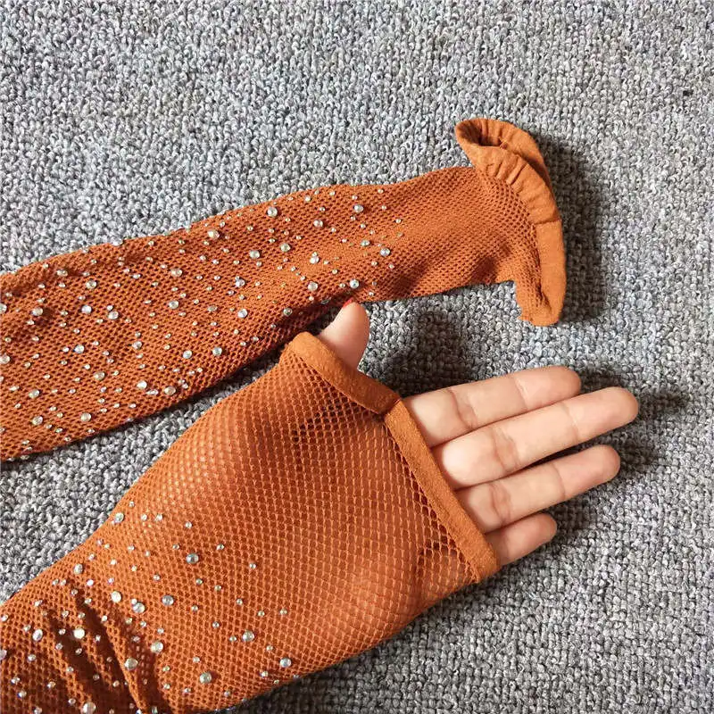 Brown With Crystal Женское нижнее белье больших размеров, сексуальные сетчатые колготки в сеточку, чулки без пальцев, эластичные колготки, женские Чулочные изделия для Бальных и латинских танцев - Цвет: Brown With Crystal