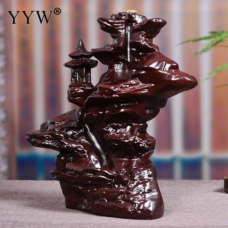 

Backflow Incense Burner Black Sandalwood Incense Cones Holder Carved Censer Aroma Smoke Lofty Mountains And Flowing Water Burner