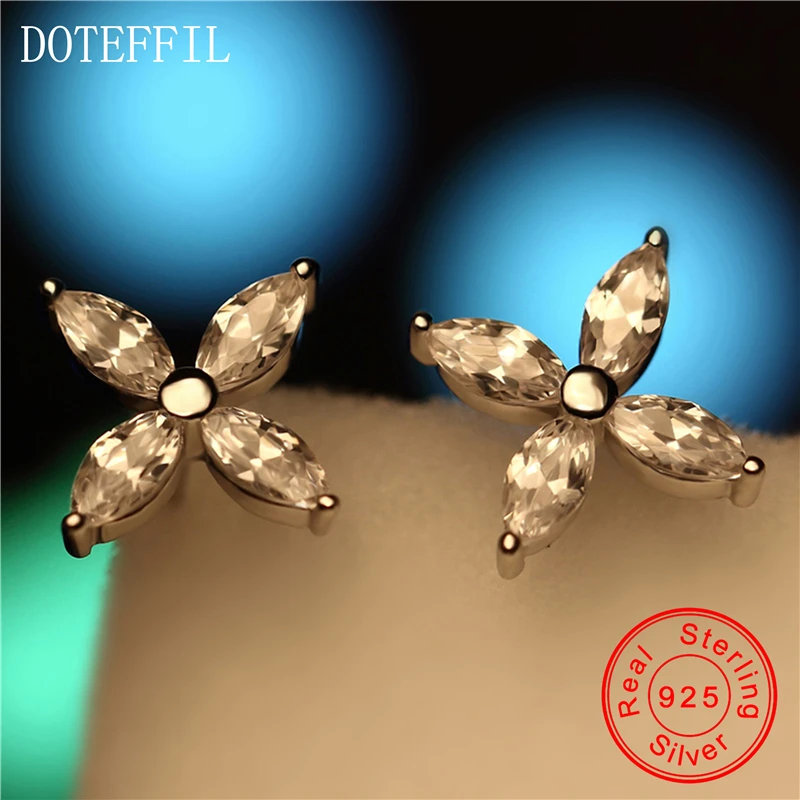Серьги-гвоздики DOTEFFIL из серебра 925 пробы с фианитами | Украшения и аксессуары