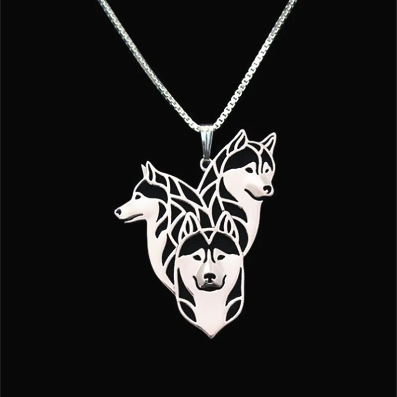 Прямая поставка ожерелья и подвески в виде семьи сибирской хаски для женщин