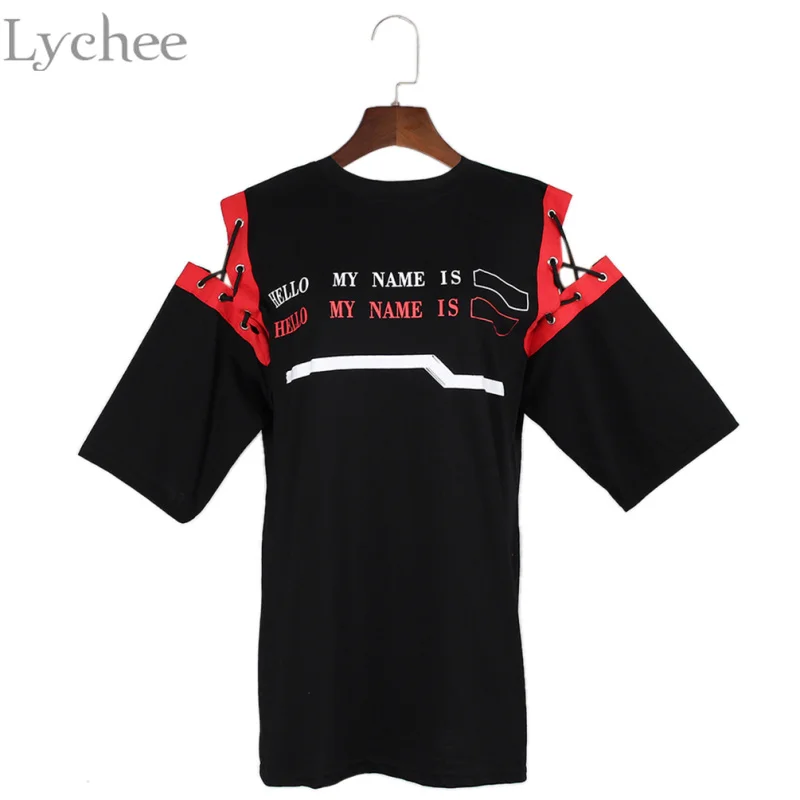 Lychee Harajuku женская летняя футболка бандаж пэчворк с буквенным принтом