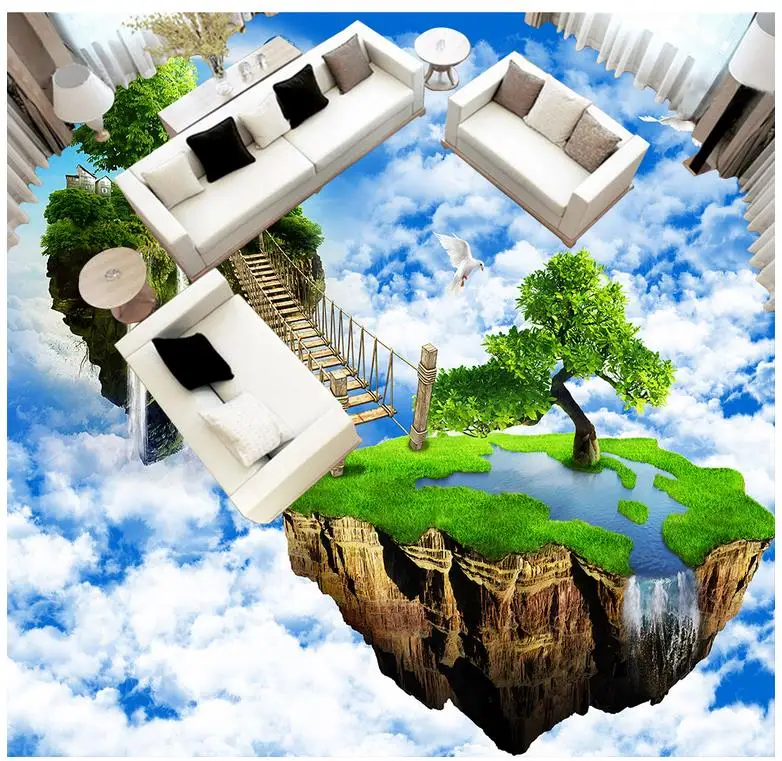 3D Floor Custom Photo Wallpaper Modern Art Sky Rainbow Island PVC Self-adhesive Mural | Обустройство дома