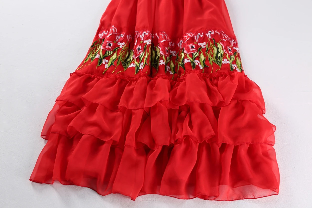 QYFCIOUFU летнее женское Макси платье с глубоким v-образным вырезом без рукавов высокого качества для подиума с многоуровневой цветочной вышивкой элегантное вечернее платье