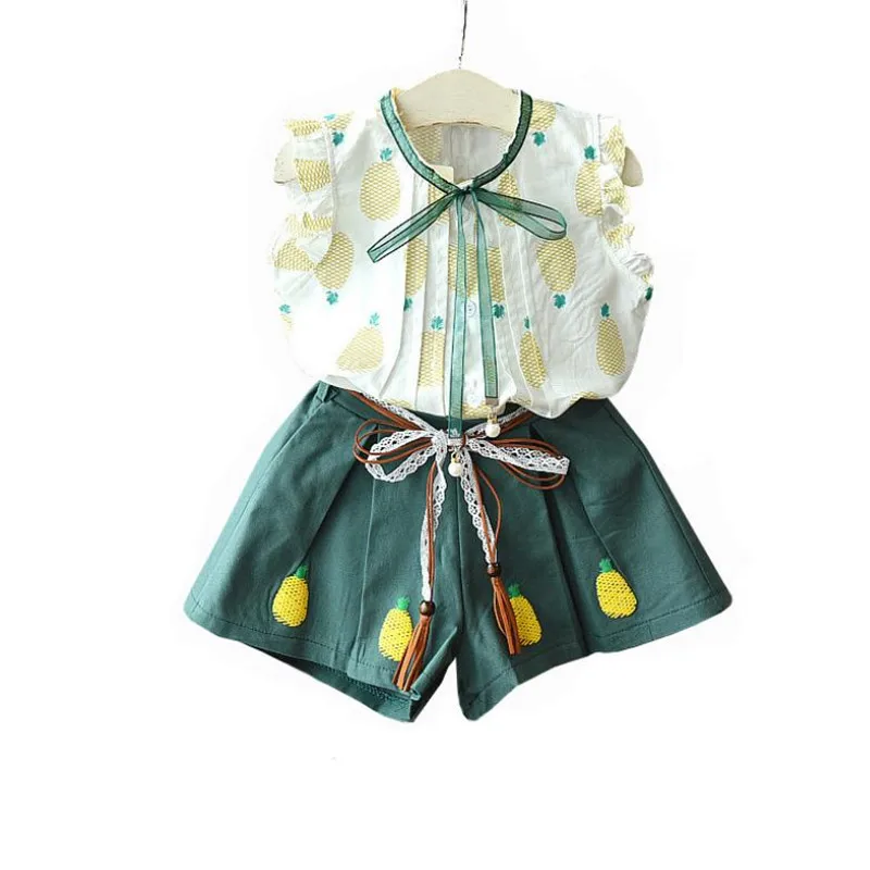 

Toddler Girl Clothes Set 2019 New Summer Baby Sleeveless Pineapple Print Vest Shirt+Embroidery Shorts 2pc Girls Clothing Set