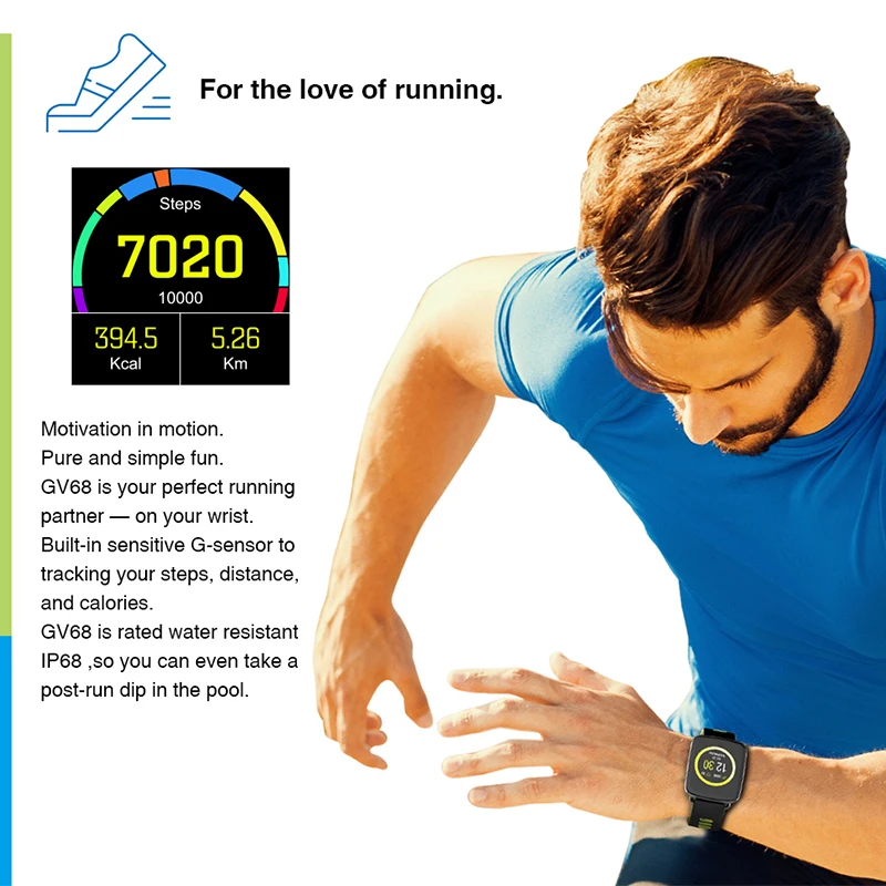 GV68 Smartwatch IP68 Водонепроницаемый Bluetooth 4,0 IOS и Android совместимый Heart Rate Monitor пульт дистанционного управления Камера шагомер gps часы Для женщин