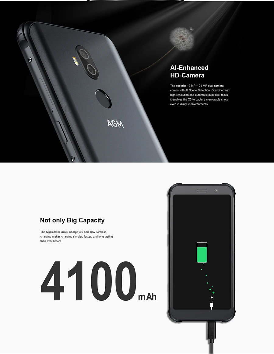 AGM X3 6GB 64GB смартфон 5,9" FHD 18:9 Восьмиядерный Snapdragon 845 20MP+ 24MP Android 8,1 OTG NFC IP68 Водонепроницаемый 4G мобильный телефон