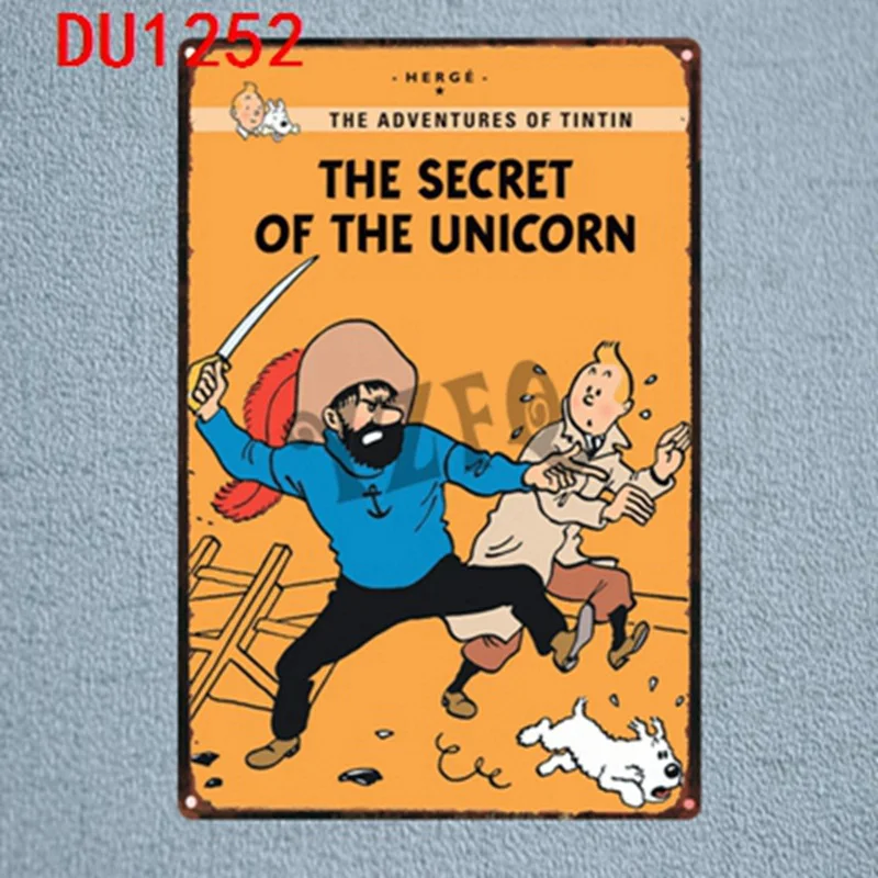 Tintin мультфильм оловянные знаки металлическая пластина настенный паб детская комната Домашний декор вечерние Винтаж Железный плакат Куадрос DU-1253 - Цвет: DU1252