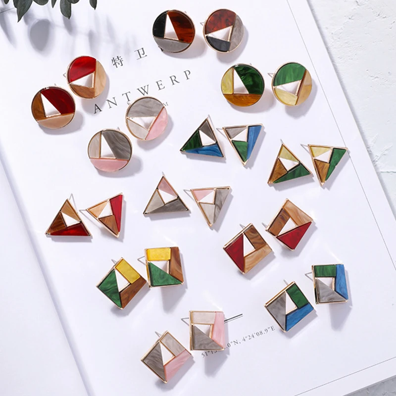 Японские и корейские модные Разноцветные серьги с акриловой текстурой Простые