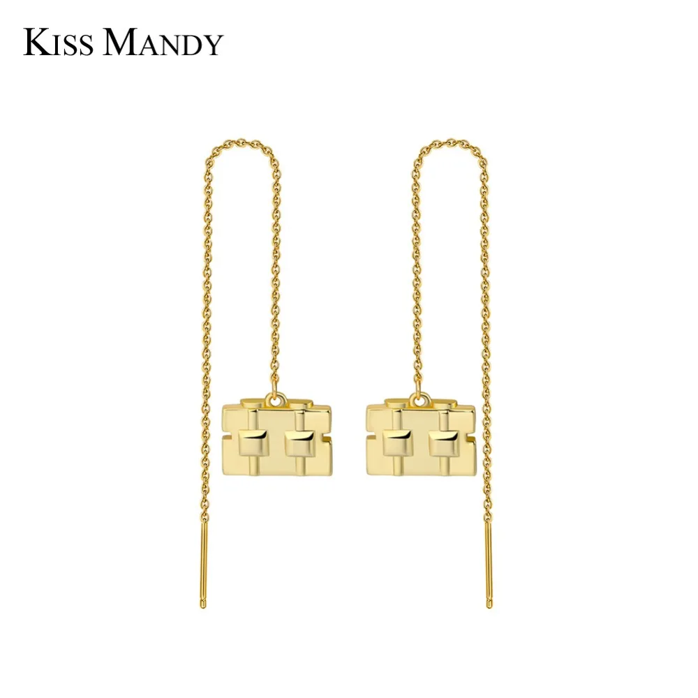 Женские Геометрические мини сережки подвески KISS MANDY с полой квадратной золотой
