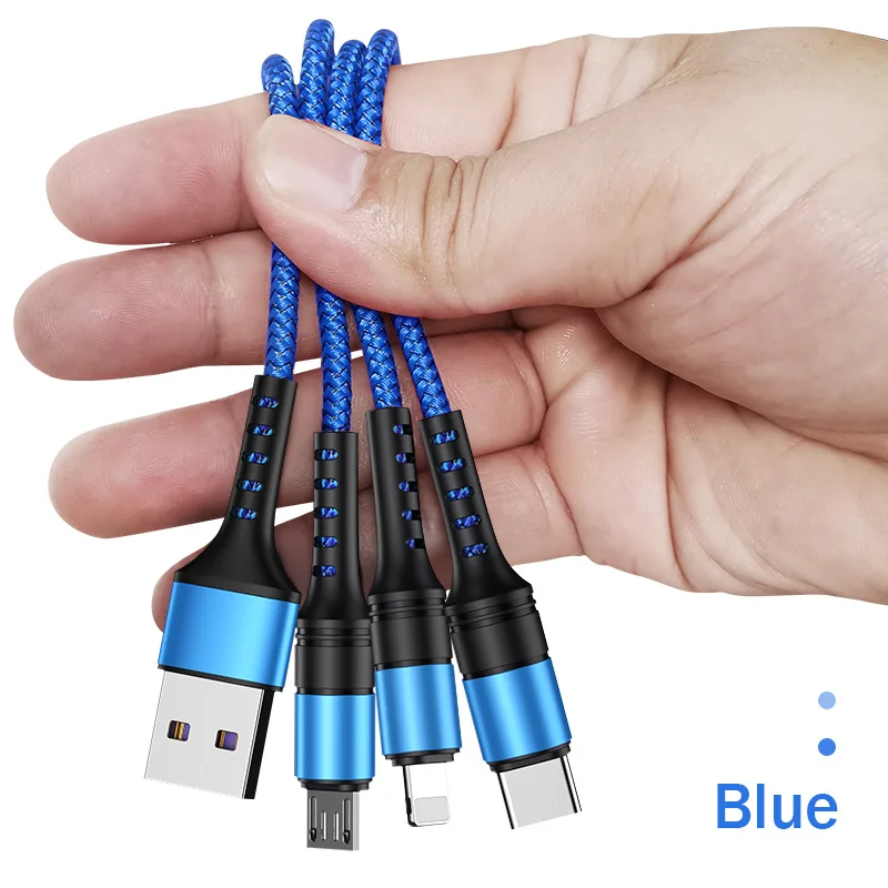 Blue YKZ 3 в 1 Micro USB C кабель для samsung S10 Apple Xiaomi мульти Быстрый зарядный кабель для Android type C кабель для передачи данных мобильного телефона - Цвет: Blue