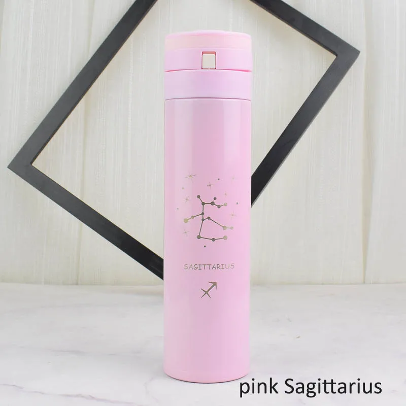 pink Sagittarius Термос чашка портативная вакуумная колба чайная чашка термоса термоизолированная Двойная Стенка Созвездие 12 безстильный стальной отскакивающий чехол - Цвет: pink Sagittarius