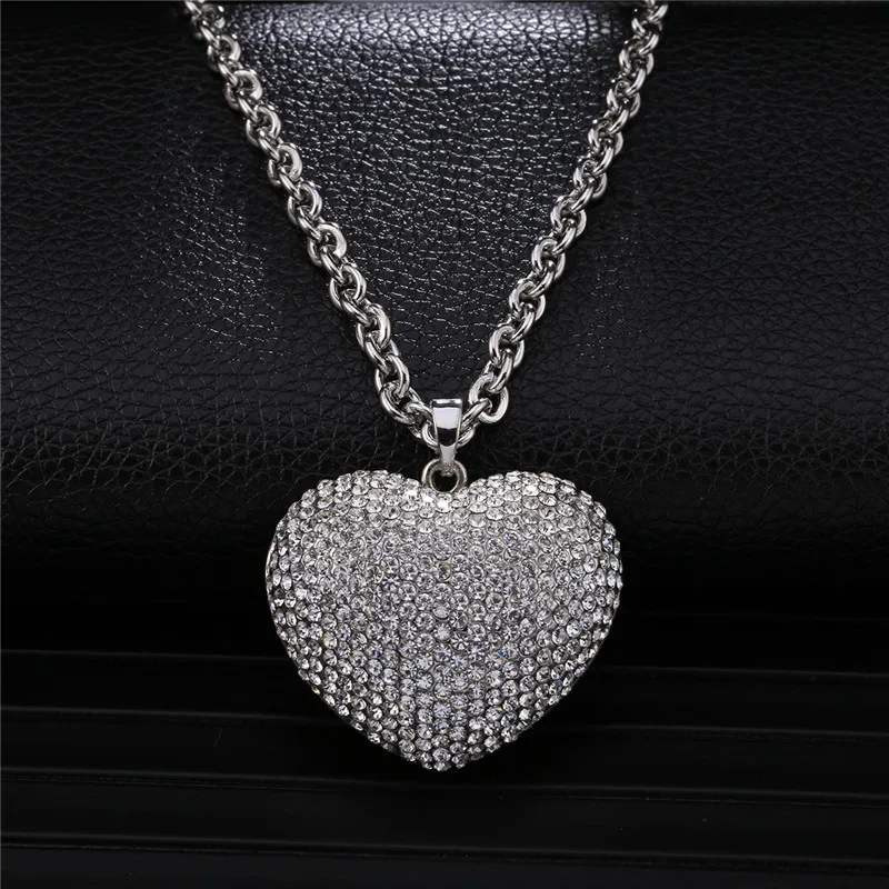 Родий Белый кристалл сердце кулон ожерелье для женщин Цвет ювелирные изделия Moda