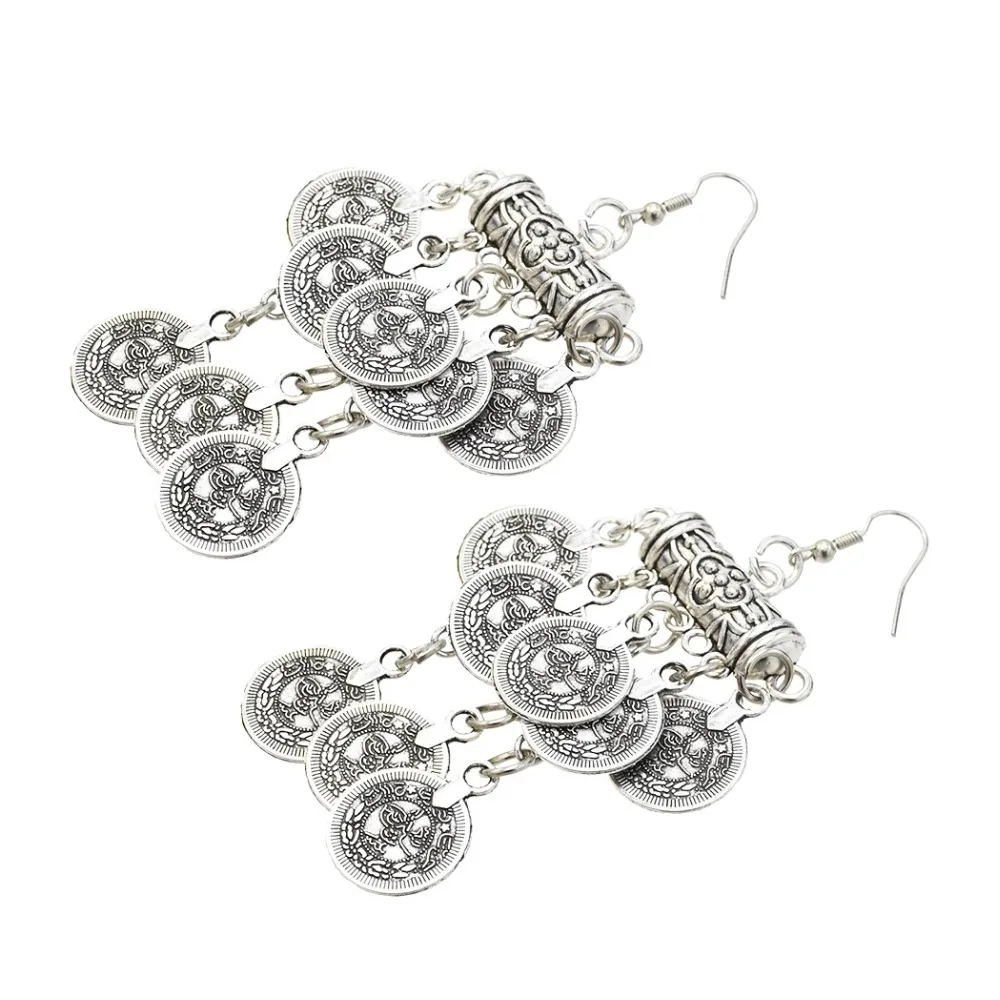 Турецкие jhumkas индийские серебряные монеты падение цыганский Бохо-Стиль Пляж этнический Племенной фестиваль червленые ювелирные изделия серьги с кисточками Женщины