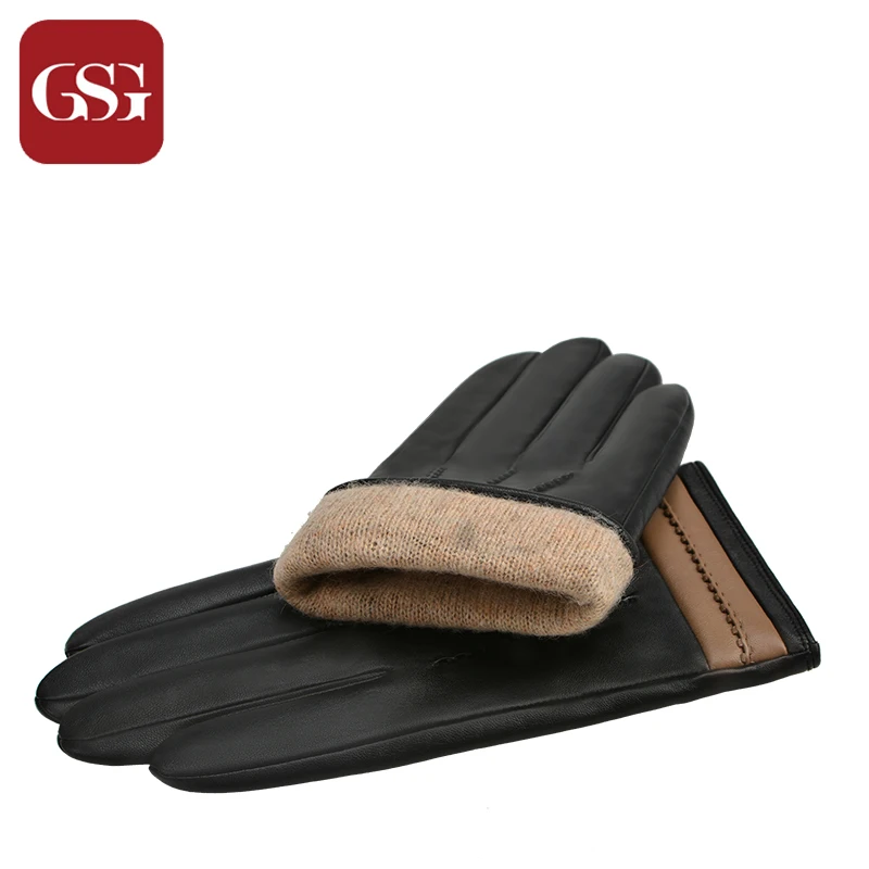 

GSG Classic Mens Genuine Leather Gloves Touchscreen Black Brown Winter Warm Wool Lined Fashion Leather Gloves Driving Cycling