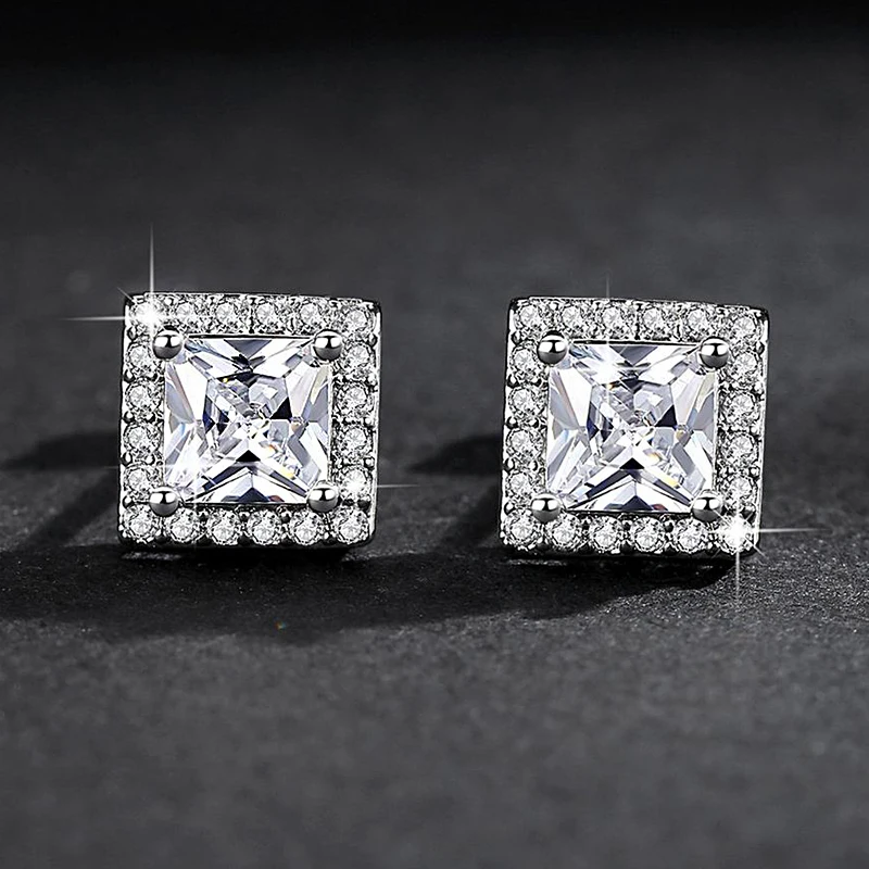 Wholesale 12pairs 5A Shiny Zirconia Crystal Square Stud Earrings Fashion Exquisite Wedding Party Jewelry Gift For Women Girls | Украшения и