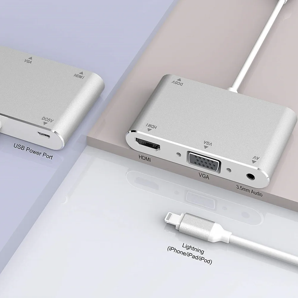 HDMI VGA AV адаптер конвертер 4 в 1 Цифровой совместимый с iPhone X / 8 Plus/7/7 Plus проектор HDTV