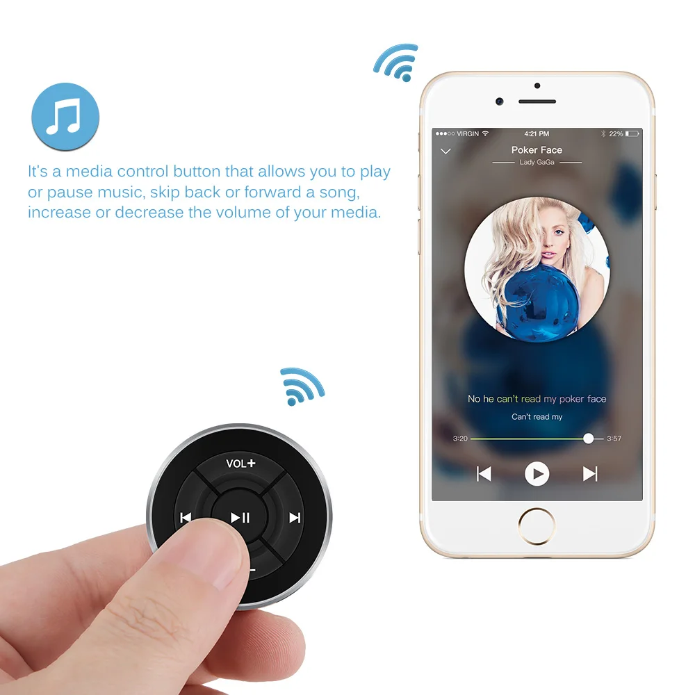 Беспроводной Bluetooth медиа Кнопка пульт Дистанционного Управления Автомобиль Мотоцикл Велосипед Руль MP3 Воспроизведение музыки для iOS Android телефон планшет