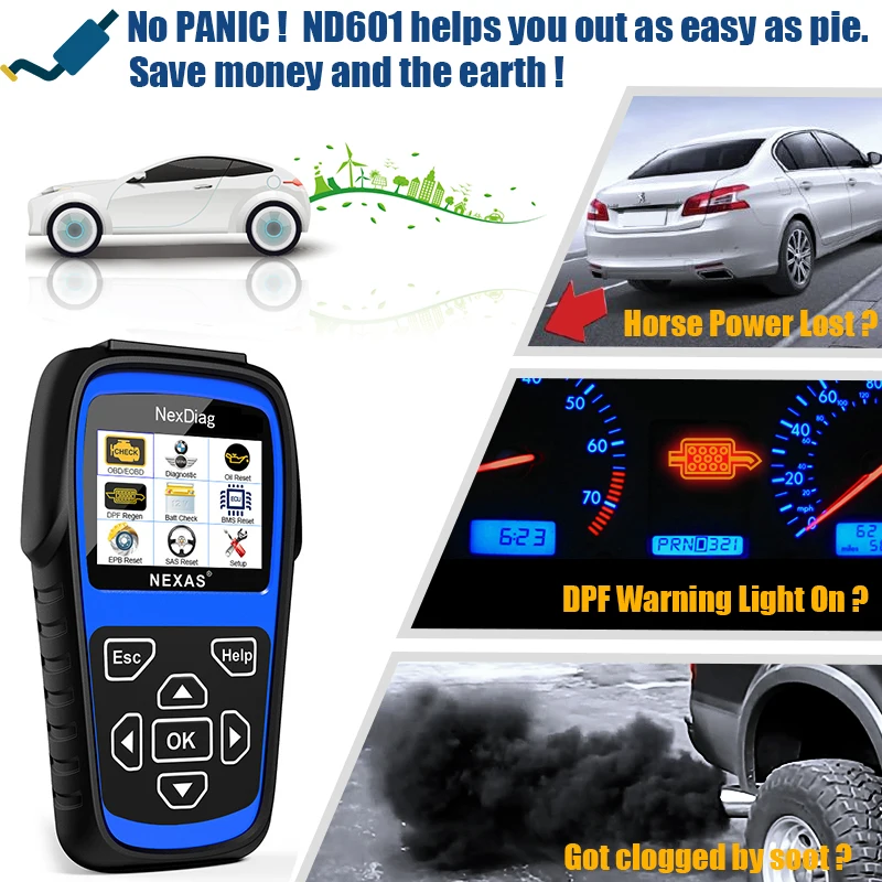 Автомобильный сканер NEXAS ND601 OBD2 ABS SRS Airbag автомобильный диагностический