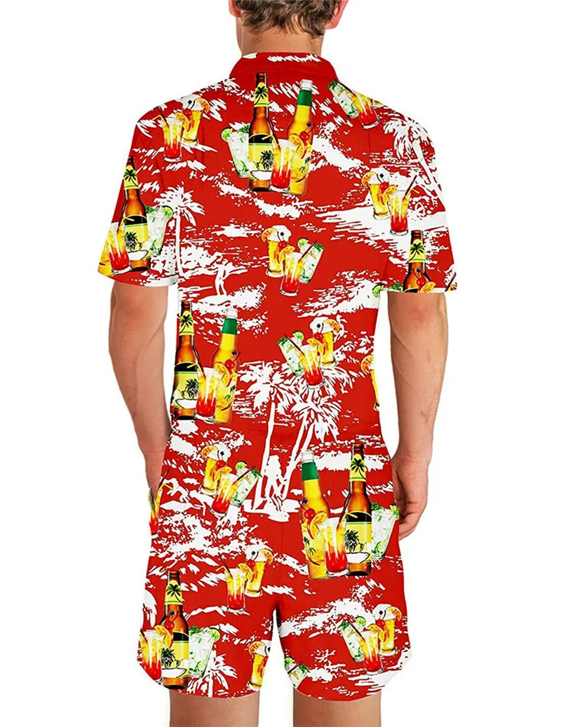 Men 3D Graphic One Piece Romper Men Casual Zipper Short Sleeve Summer Jumpsuit With Pocket Leopard Print Summer Beach Set