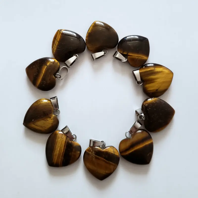 Tiger eye Модные высококачественные подвески в виде сердца из натуральных камней для изготовления ювелирных изделий diy, 30 шт./лот - Окраска металла: Tiger eye
