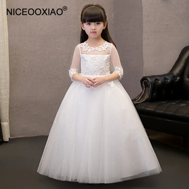 NICEOOXIAO Tulle Lace Flower Girl Dress Fashion Elegant Temperament Princess Birthday Party BNLF611-38 | Свадьбы и торжества