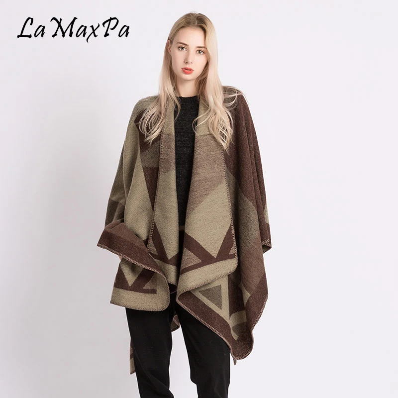 Зимние теплые пончо LaMaxPa с капюшоном смесь цветов накидки Aztec верхняя одежда Casacos