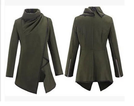 armygreen Danjeaner, осенне-зимний Тренч, Женское пальто с асимметричным воротником, с лацканами, на боковой молнии, шерстяное пальто, женский свободный свитер, верхняя одежда размера плюс - Цвет: armygreen