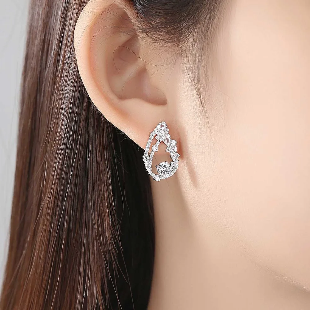 LUOTEEMI новый дизайн серьги гвоздики для женщин Свадебные или вечерние CZ перо Brinco в