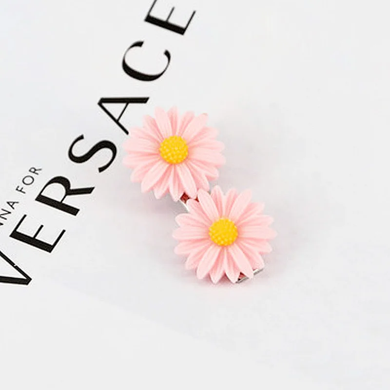 2Flowers Pink Clip Новинка, 1 шт., детская Милая заколка для волос, заколка для волос для девочек, цветная повязка для волос с подсолнухом, эластичная резинка для волос, головные уборы, Женские аксессуары, 5 цветов - Цвет: 2Flowers Pink Clip