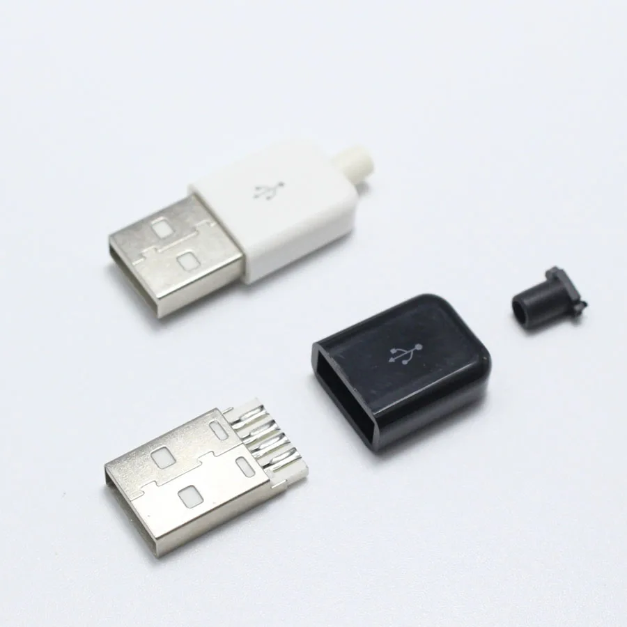 100 комплектов тип A штекер USB 4 контактный разъем с белым черным пластиковым