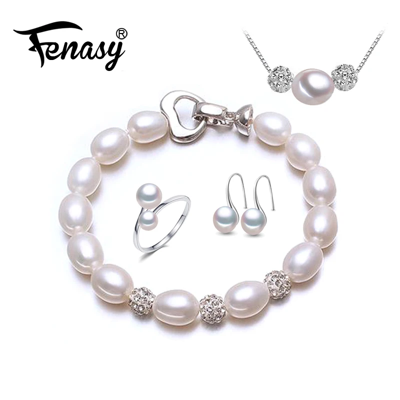 FENASY жемчужные Ювелирные наборы романтичный браслет натуральный жемчужный кулон