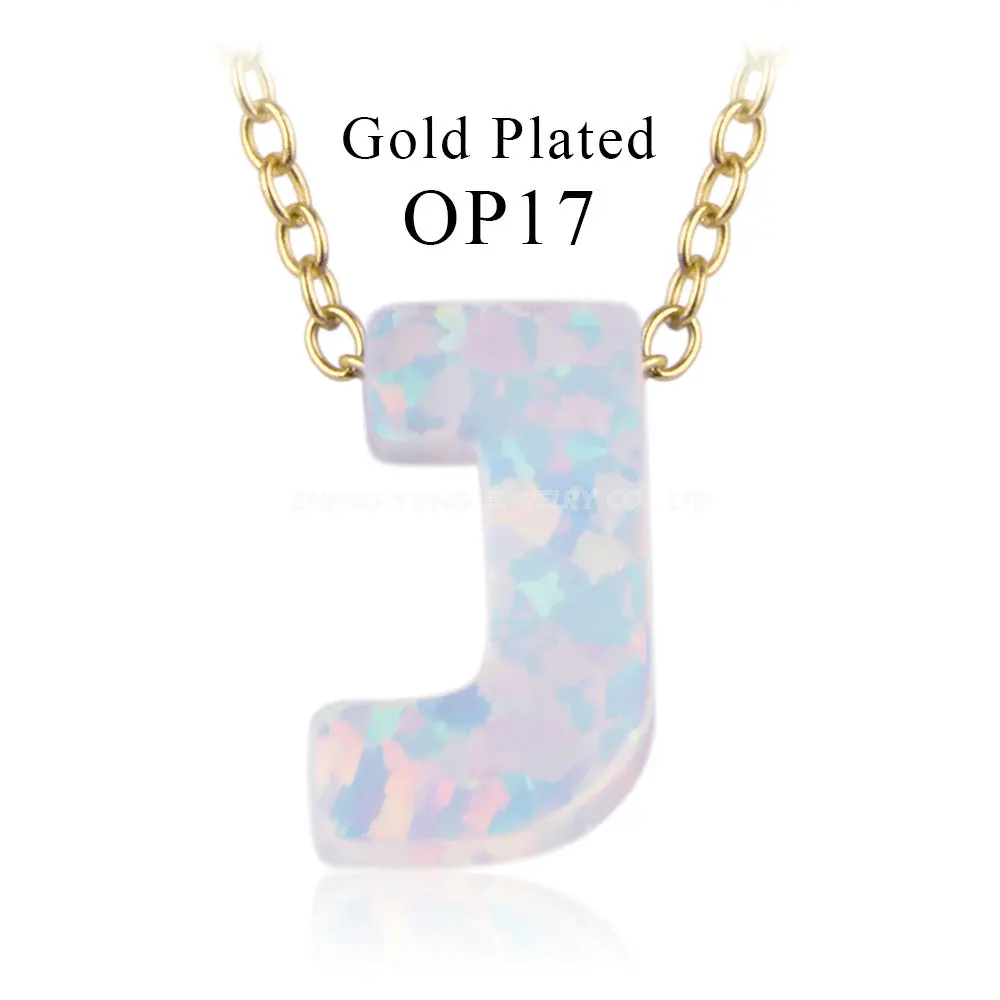 J-Gold plated 1 шт./лот, ожерелье с подвеской в виде снежных и огненных белых опаловых букв, инициалы, синтетический опал, ожерелье с серебряным покрытием - Окраска металла: J-Gold plated