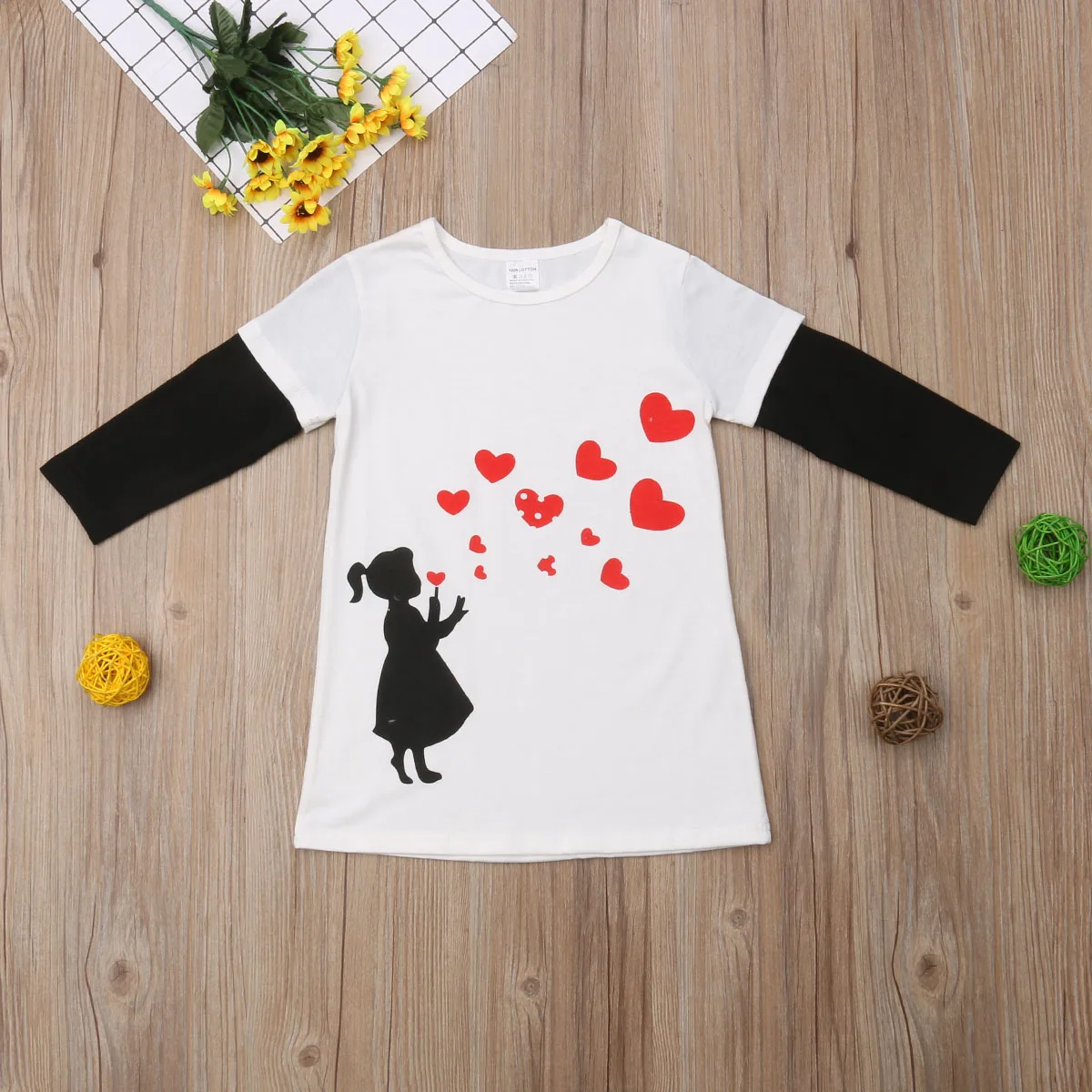 Детская футболка для маленьких девочек хлопковое платье с длинными рукавами и