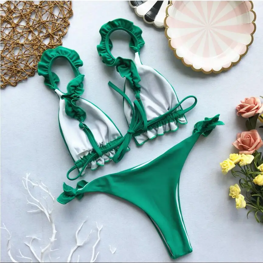 New Flower Ruffle Brazilian Bikinis Set 2019 Sexy Off Shoulder Bikini Mujer Swimwear Women Swimsuit Halter Push Up Bathing Suits |