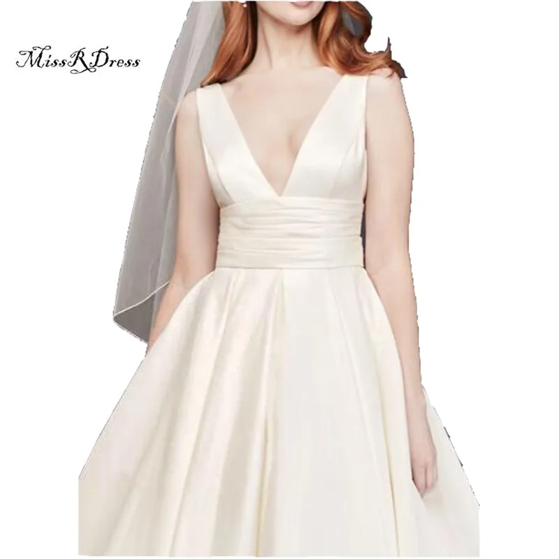 Атласный Пояс Бальное платье Свадебные Платья с V образным Вырезом Декольте И