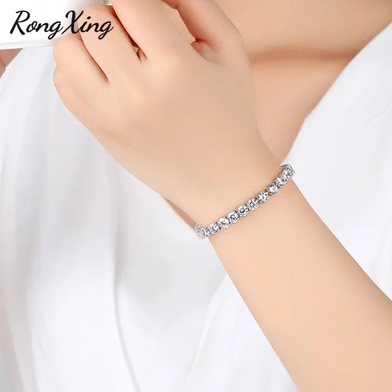 RongXing Роскошные полностью циркониевые однорядные синие/зеленые/белые бриллианты