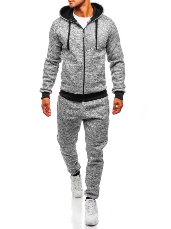 Light grey ZOGAA размера плюс, мужской спортивный костюм, повседневный однотонный уличная одежда, мужской спортивный костюм, комплект из 2 предметов, штаны и топы, спортивный костюм для мужчин - Цвет: Light grey