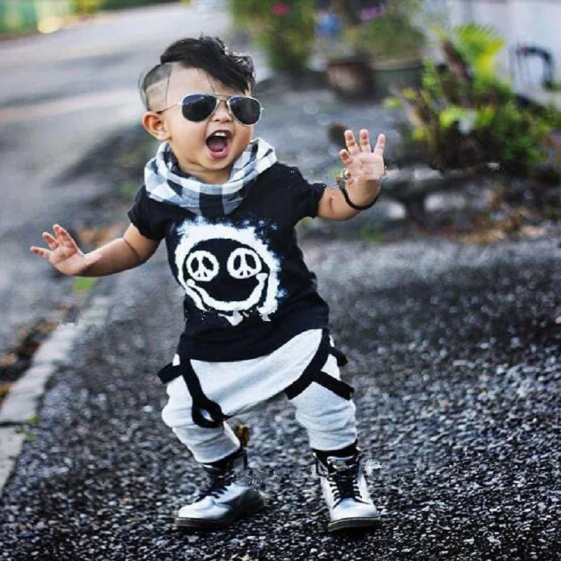 Новая летняя одежда для маленьких мальчиков комплект из футболки с рисунком и