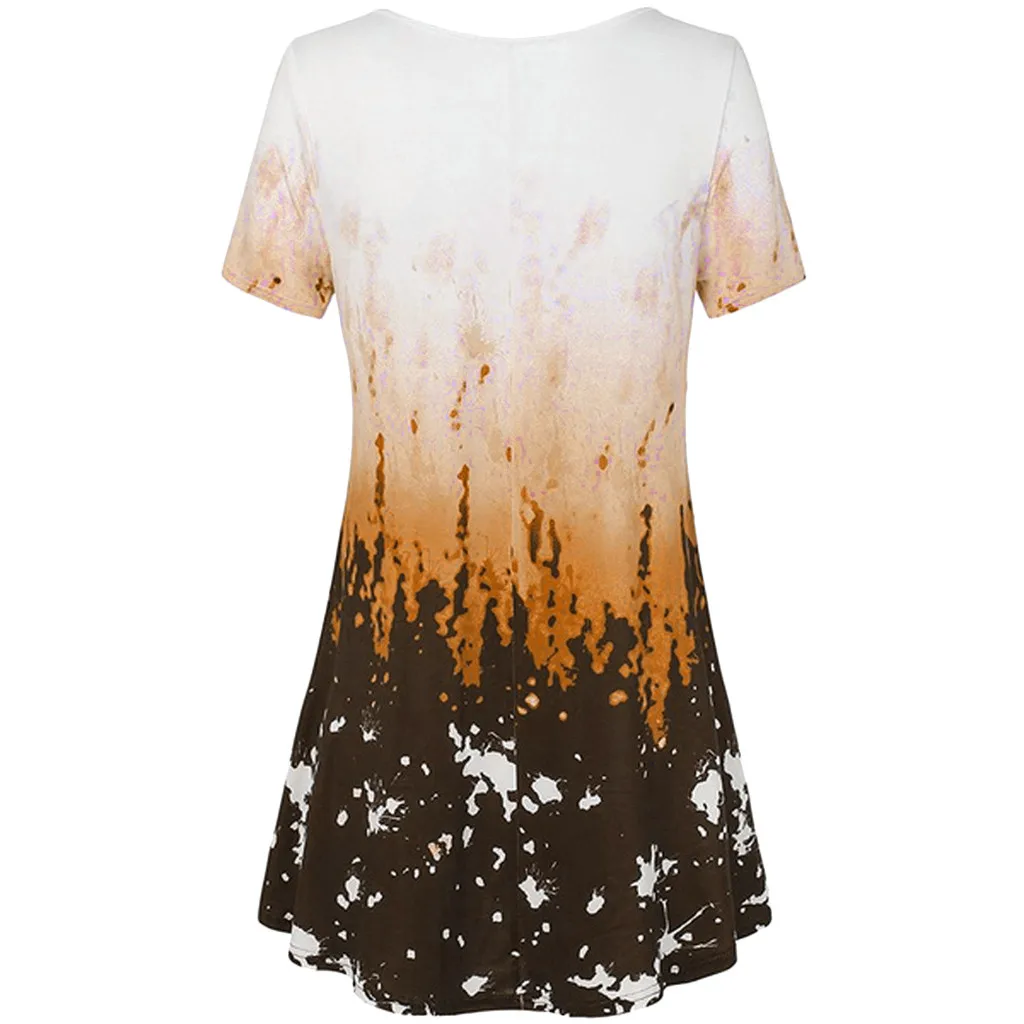 Женская блузка рубашка летний топ с v-образным вырезом короткий рукав платье трапециевидной формы с закругленным краем «вареный» Бизнес Туника уличная блузка Roupas Femina
